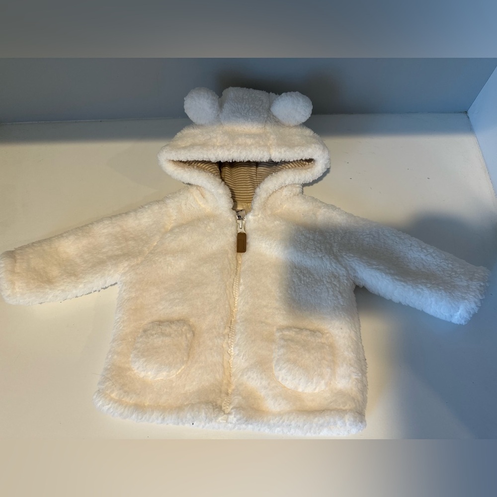 Carter's Ivory White Plush Fleece Hooded Zip Up Jacket with Bear Ears